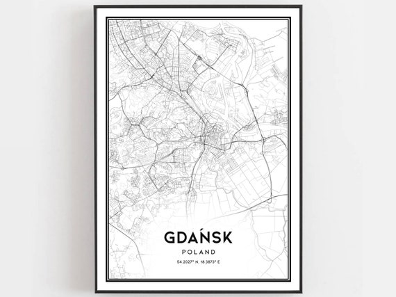 Gdask Map Poster, City Street Decor Road Gift