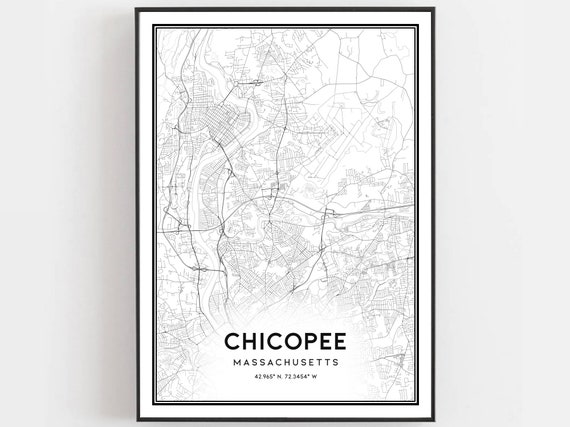 Chicopee Map Print, Massachusetts Street Decor