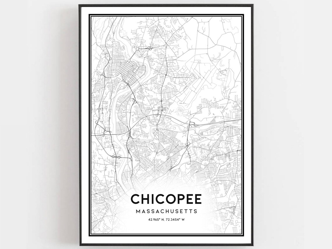 Chicopee Map Print, Massachusetts Street Decor