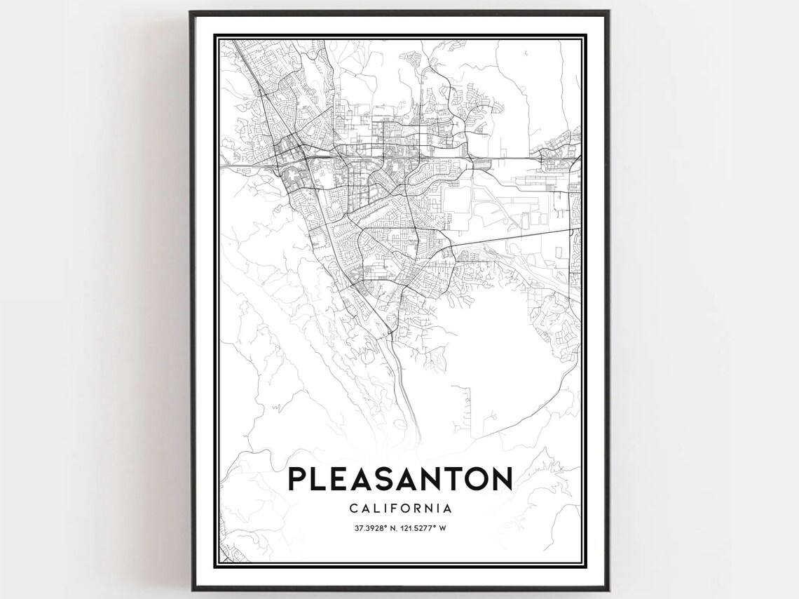 Pleasanton California Minimalist City Street Map Line Art Poster