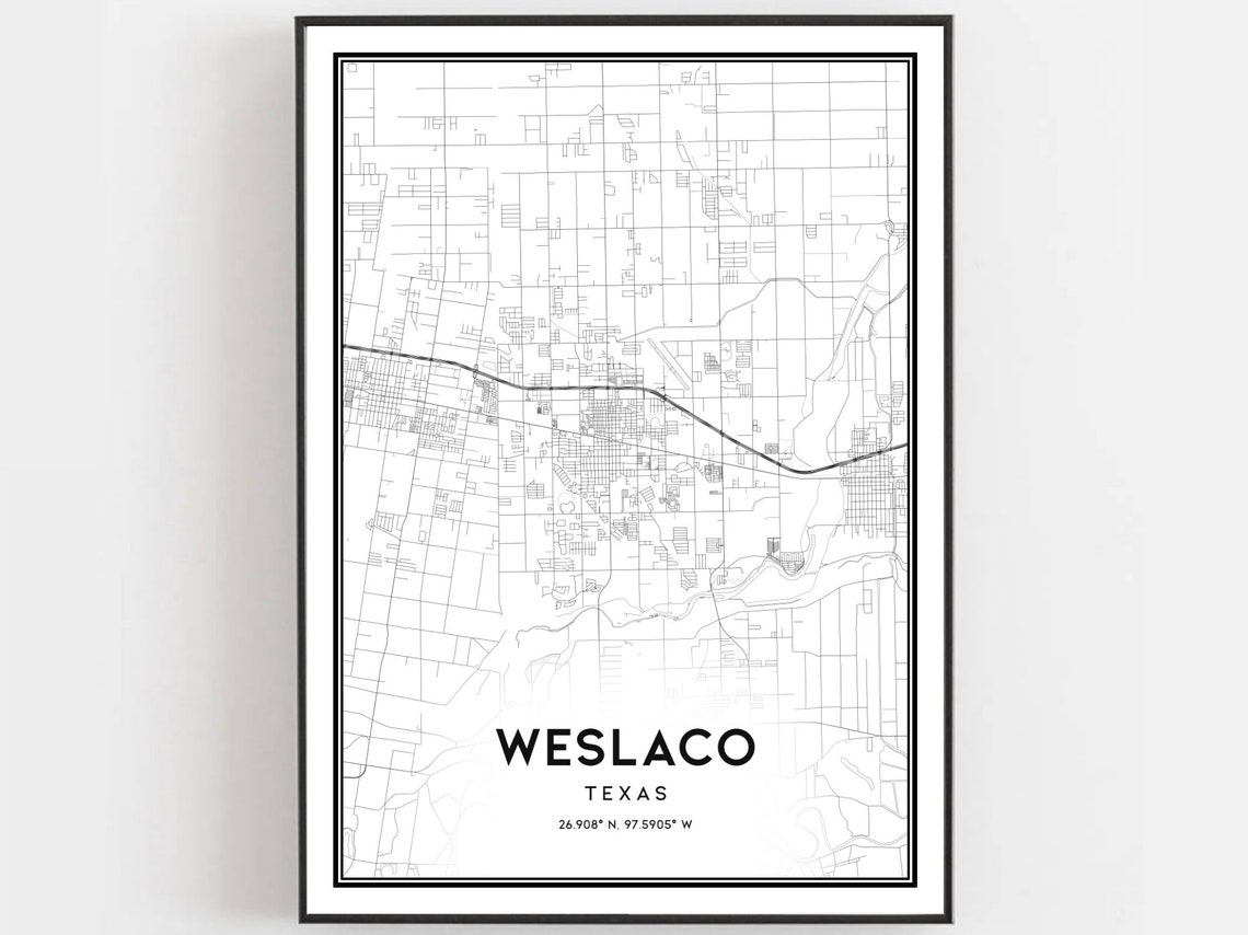 Weslaco Texas Minimalist Black White City Street Map Poster Art