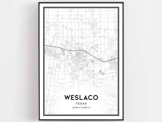 Weslaco Map Print Poster Wall Art Tx City Texas Street Decor Road Gift