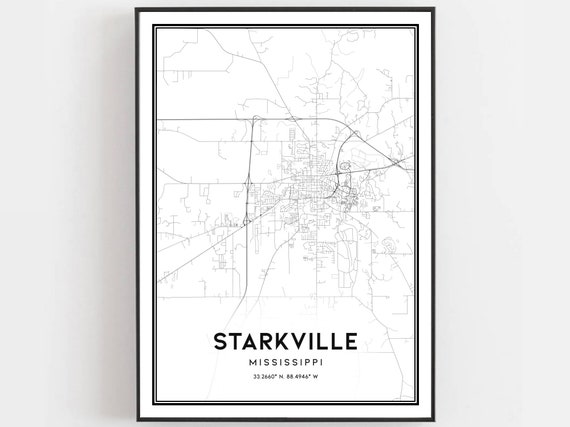 Starkville Map Poster, Mississippi City Street Decor