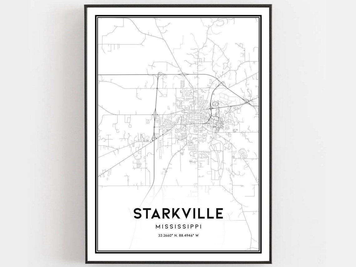 Starkville Map Poster, Mississippi City Street Decor