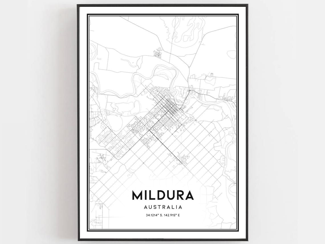 Mildura Map Print Poster, City Street Decor