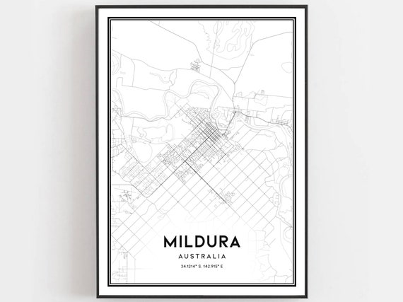 Mildura Map Print Poster, City Street Decor