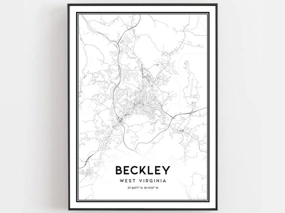 Beckley Map Print Poster Wall Art Va City West Virginia Street Decor Road Gift B1214