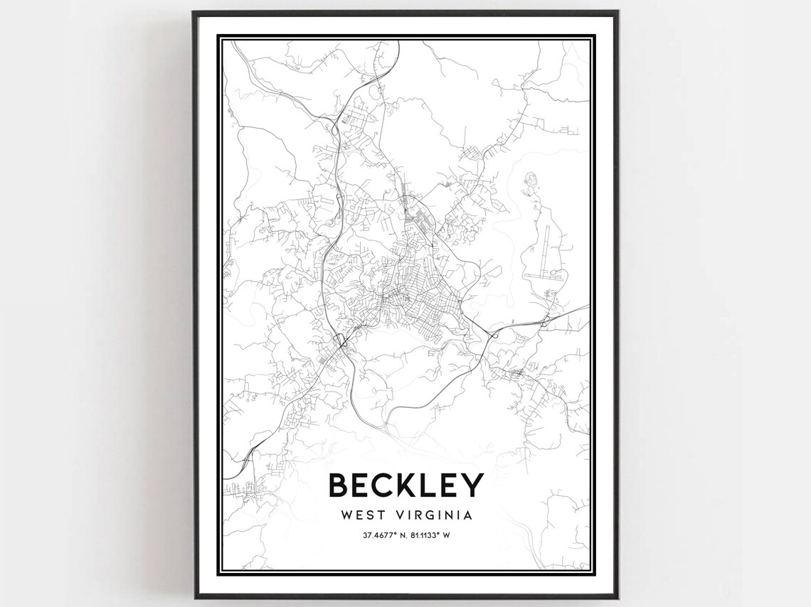 Beckley West Virginia Street Map Minimalist Black and White City Poster