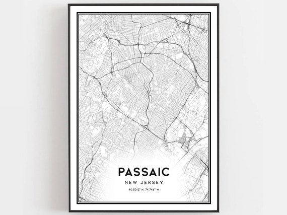 Passaic Map Print Poster Wall Art Nj City New Jersey Street Decor Road Gift B1101