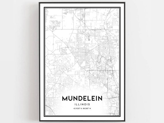 Mundelein Map Print Poster Wall Art Il City Illinois Street Decor Road Gift