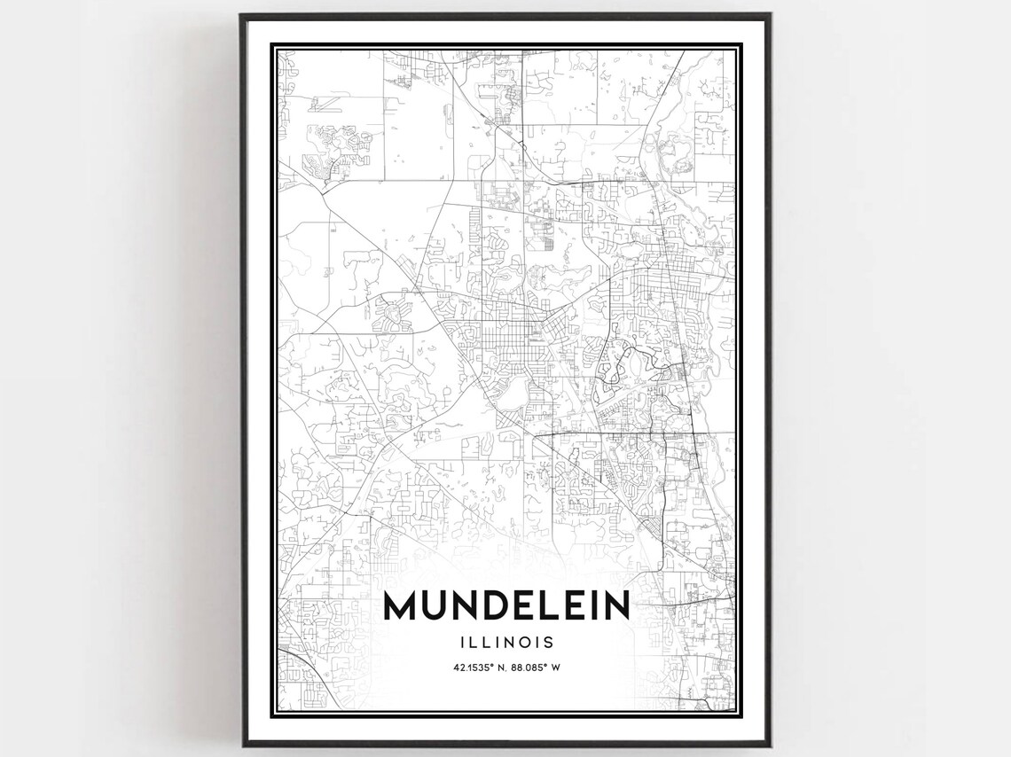 Mundelein Illinois Minimalist City Street Map Line Art Poster