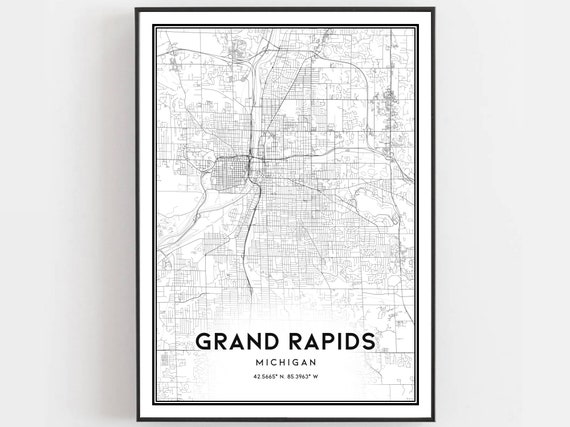 Grand Rapids Map Print Poster Wall Art Mi City Michigan Street Decor Road Gift B363