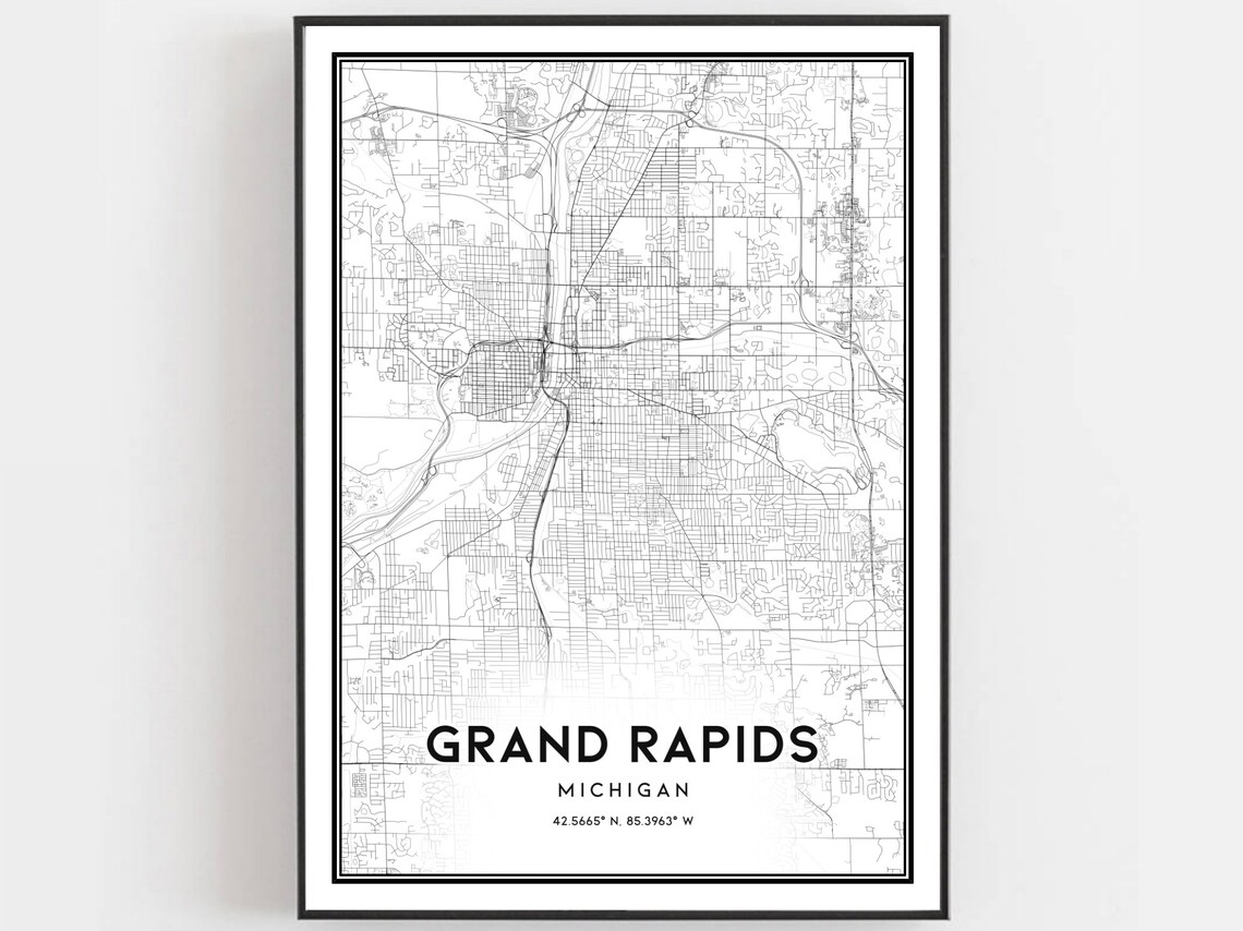 Grand Rapids Michigan City Street Map Minimalist Black White Poster