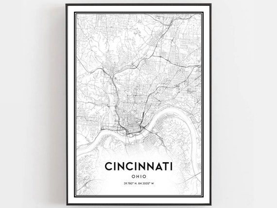 Cincinnati Map Print Poster, Ohio Street Decor