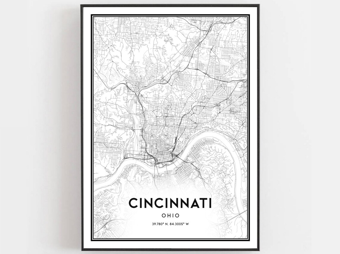 Cincinnati Map Print Poster, Ohio Street Decor
