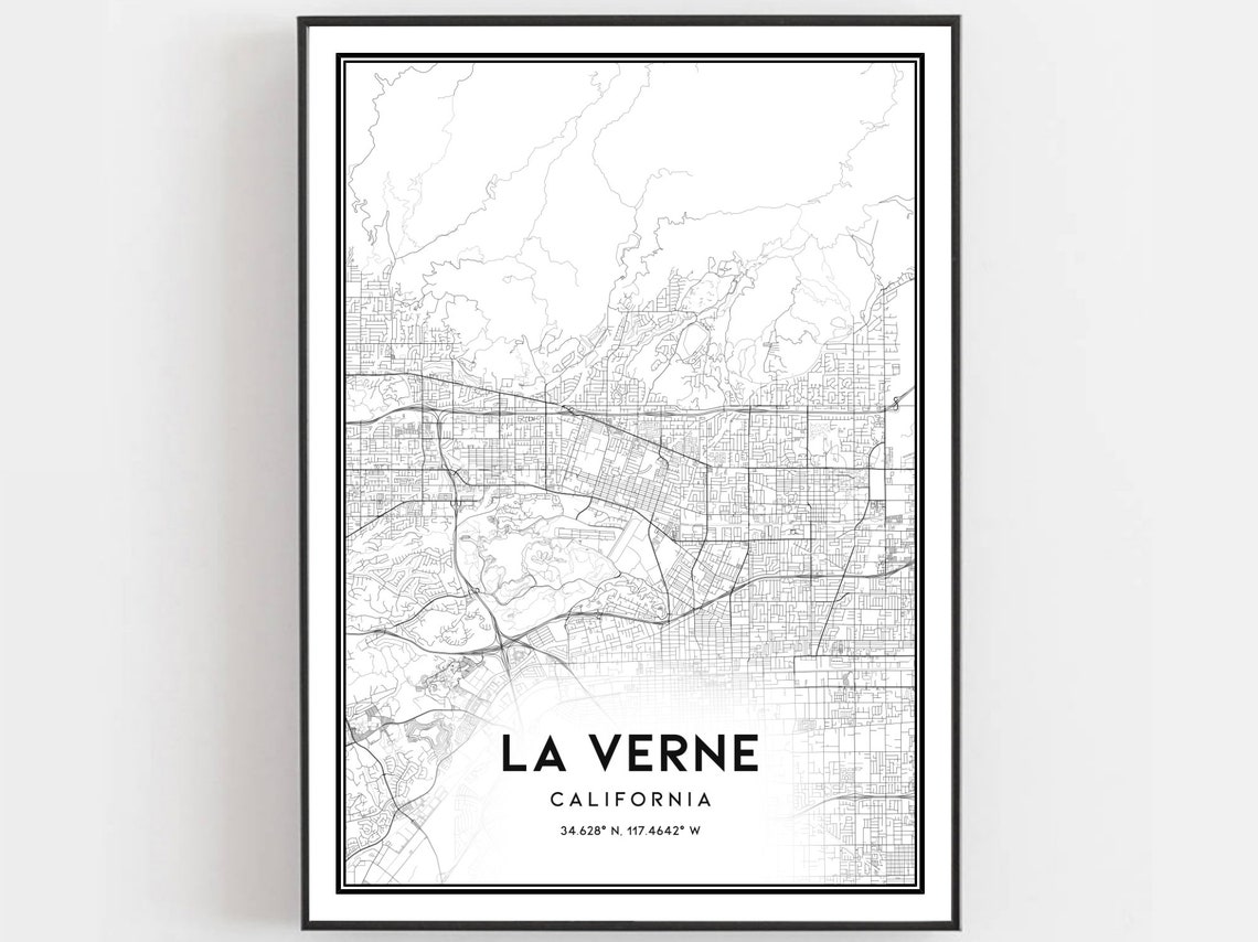 La Verne California Elegant Black And White Street Map Poster