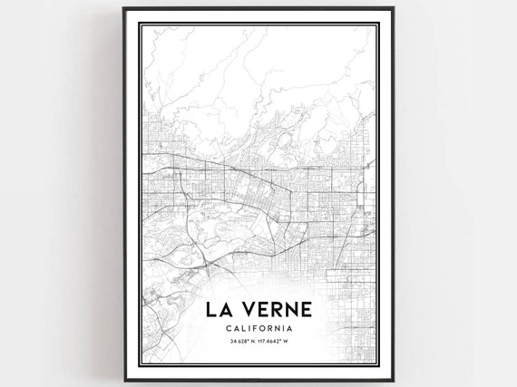 La Verne Map Print Poster Wall Art Ca City Street Decor Road Gift B1828