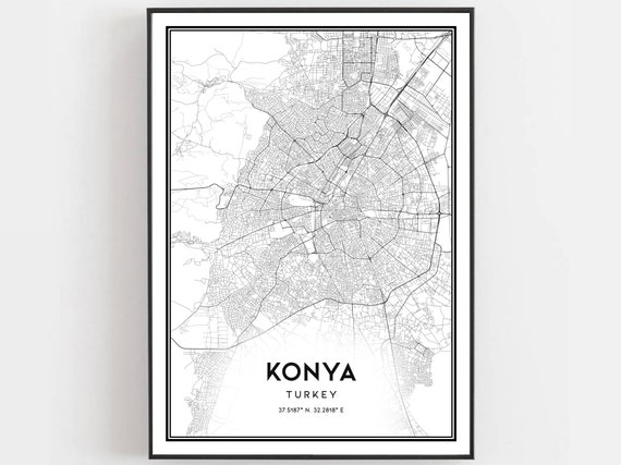 Konya Map Poster, City Street Decor Print