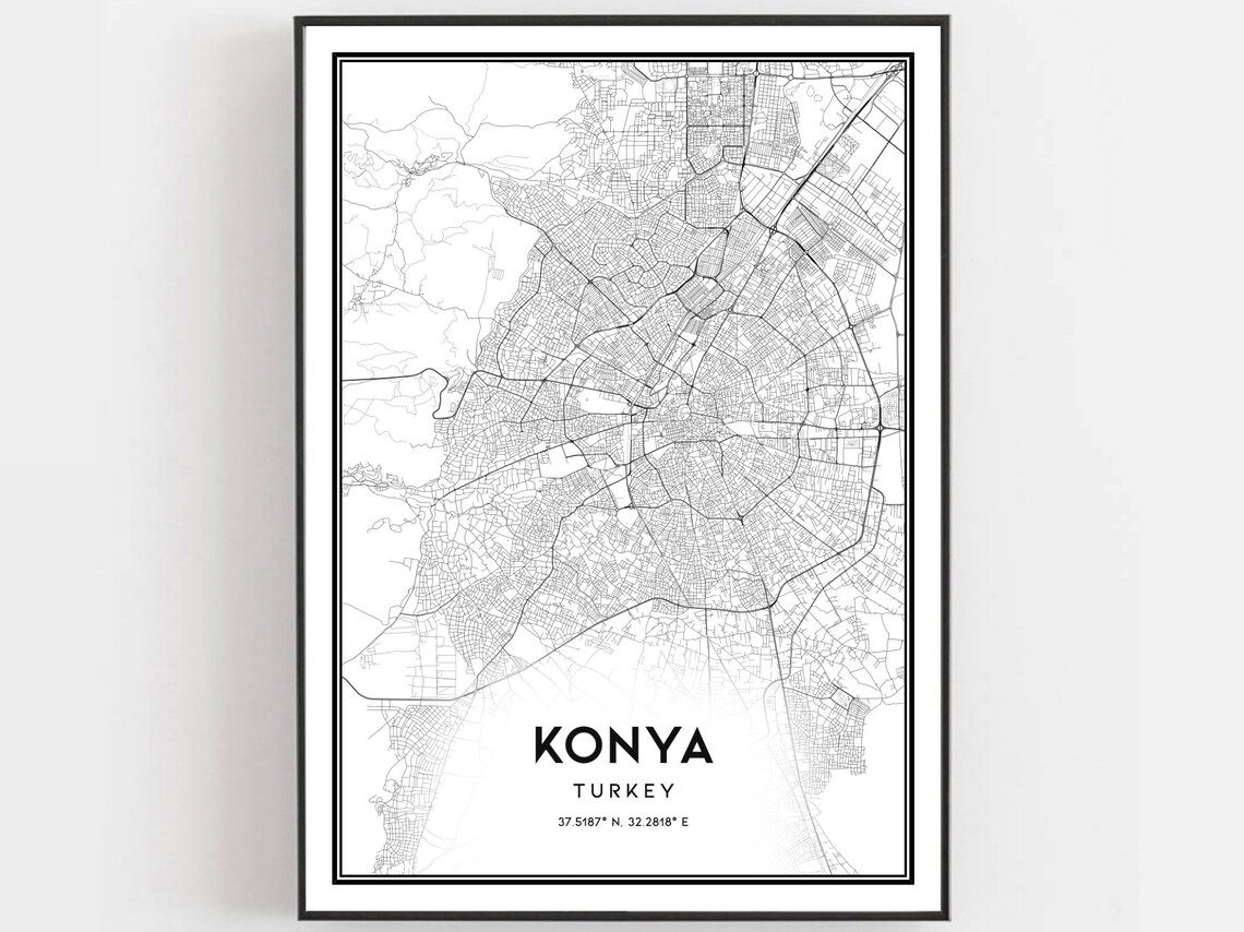 Konya Map Poster, City Street Decor Print