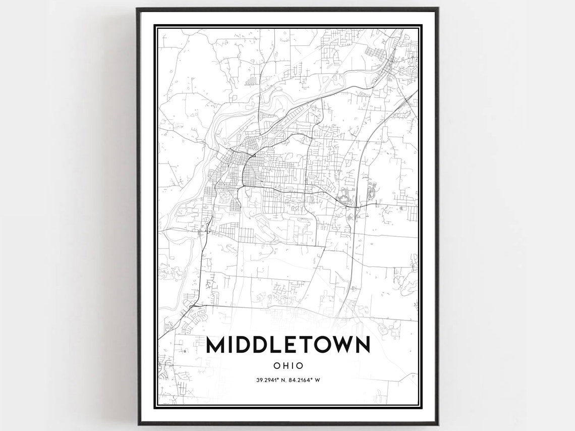 Middletown Ohio Minimalist Street Map Print with Coordinates