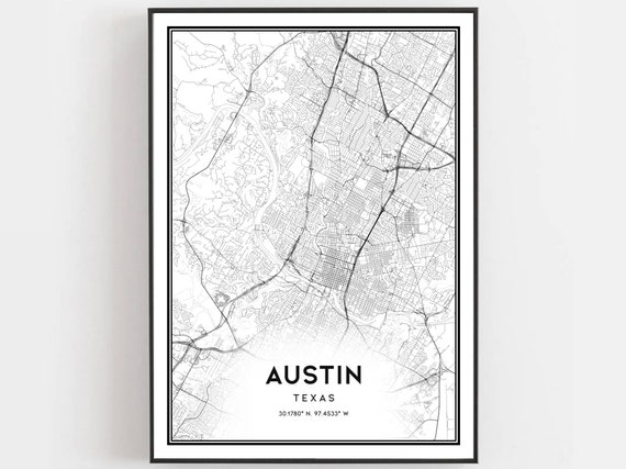 Austin Map Print Poster Wall Art Tx City Texas Street Decor Road Gift B181