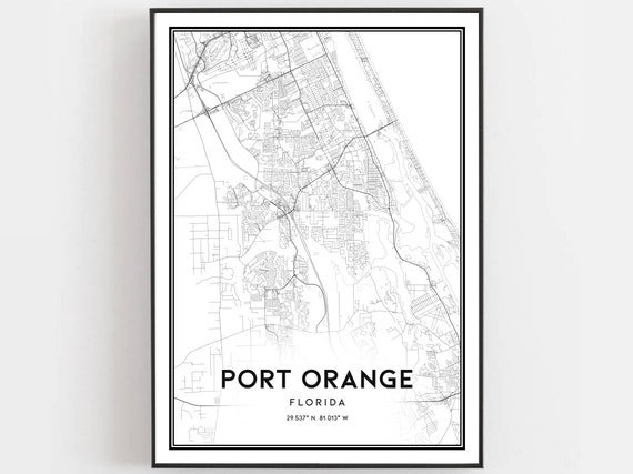Port Orange Map Print Poster Wall Art Fl City Florida Street Decor Road Gift B1223