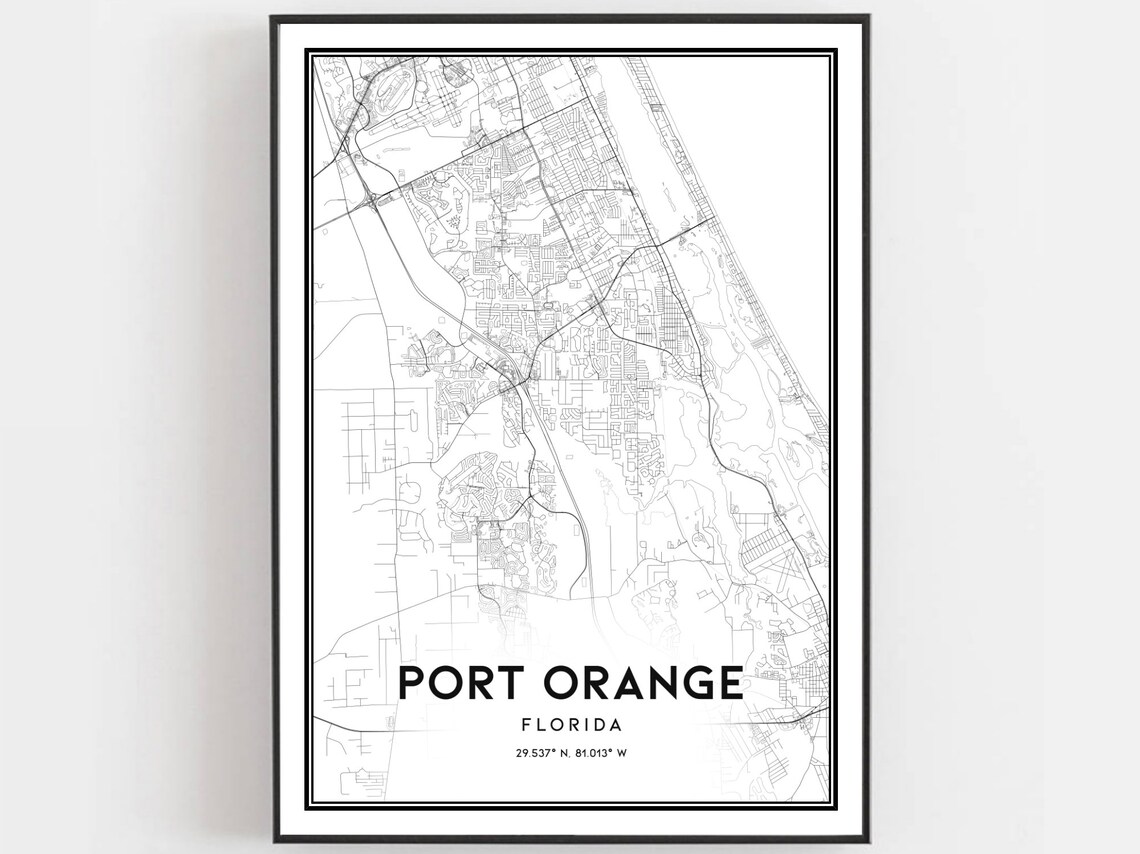 Port Orange Florida Minimalist Black White Street Map Poster Art