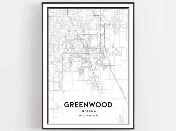 Greenwood Map Print Poster, Indiana Street Decor