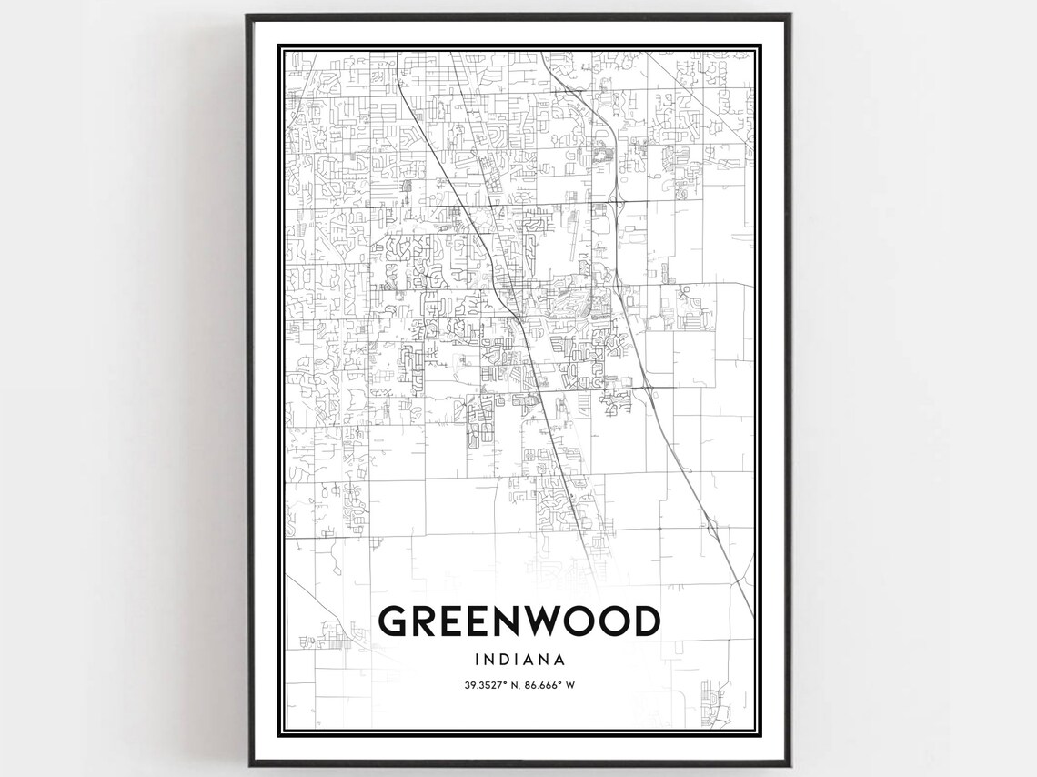 Greenwood Map Print Poster, Indiana Street Decor