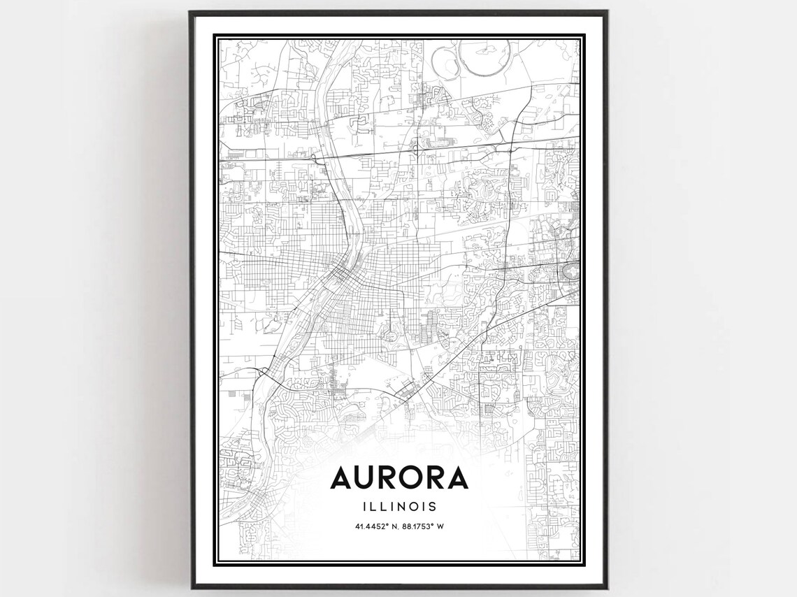 Aurora Illinois City Street Map Minimalist Black White Poster