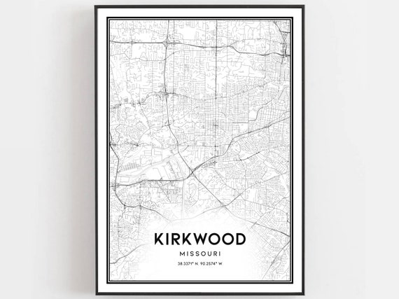 Kirkwood Map Print Poster Wall Art Mo City Missouri Street Decor Road Gift B2002