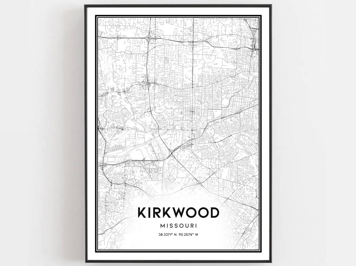 Kirkwood Missouri Minimalist Black and White Street Map Poster