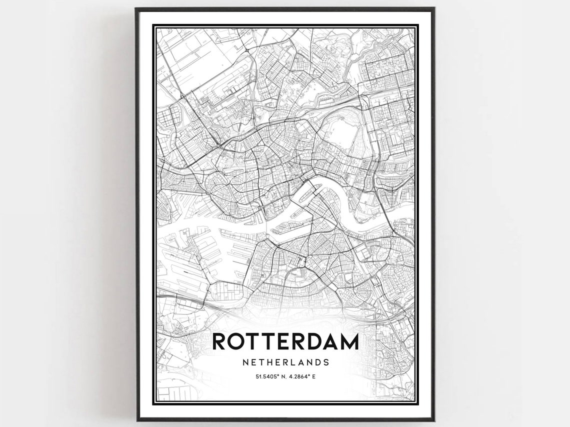 Rotterdam Netherlands City Street Map Black And White Wall Poster