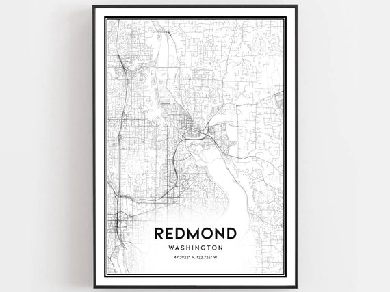 Redmond Map Print Poster Wall Art Wa City Washington Street Decor Road Gift B1205