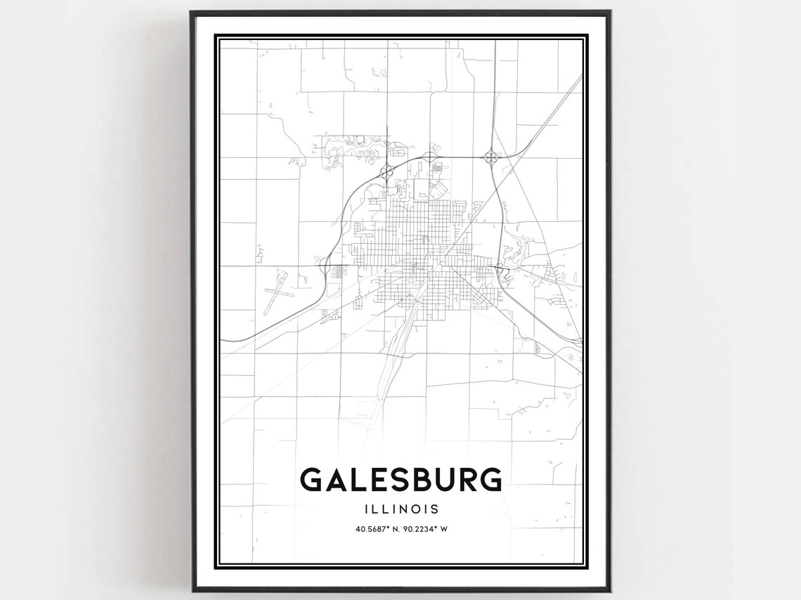 Galesburg Map Print, Illinois Street Decor Poster