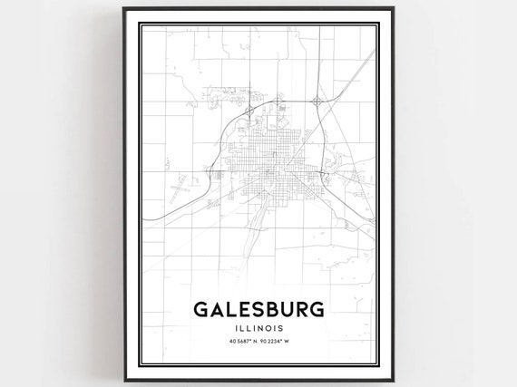 Galesburg Map Print, Illinois Street Decor Poster