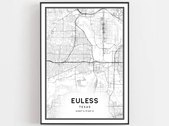 Euless Map Poster, Texas Street Decor