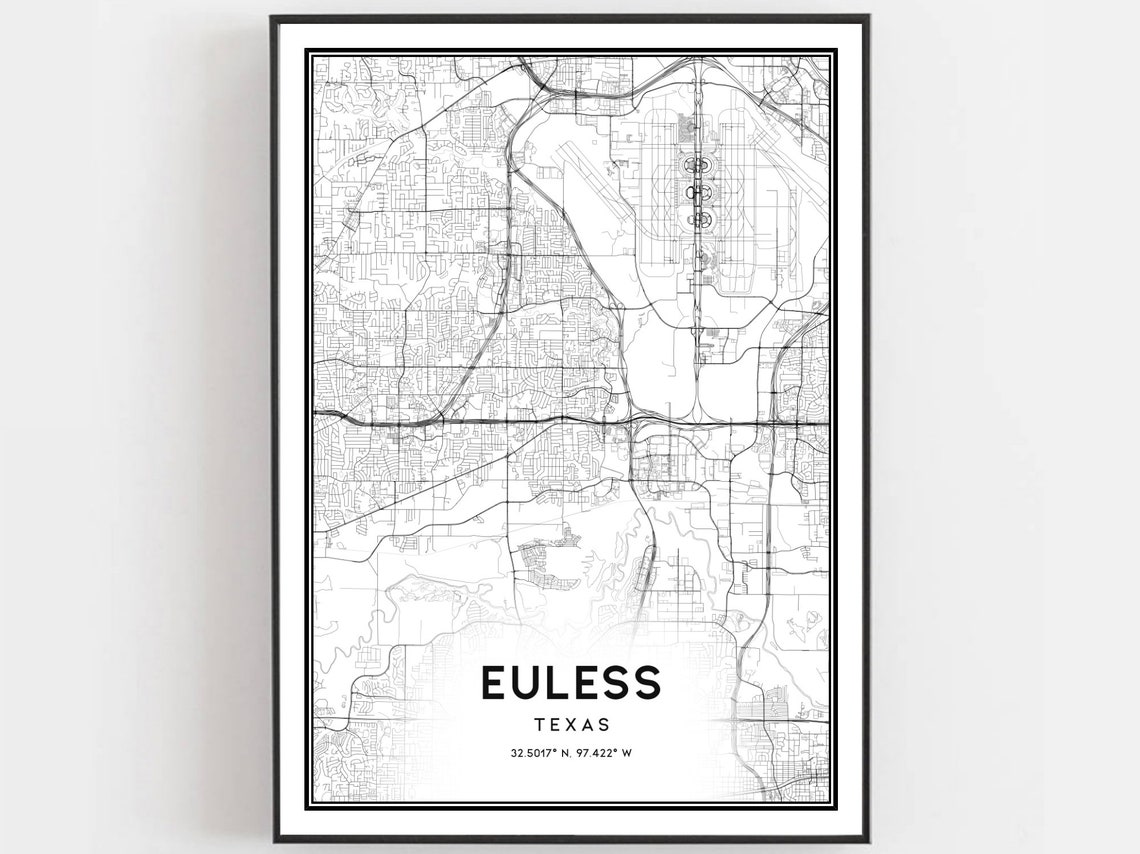 Euless Map Poster, Texas Street Decor