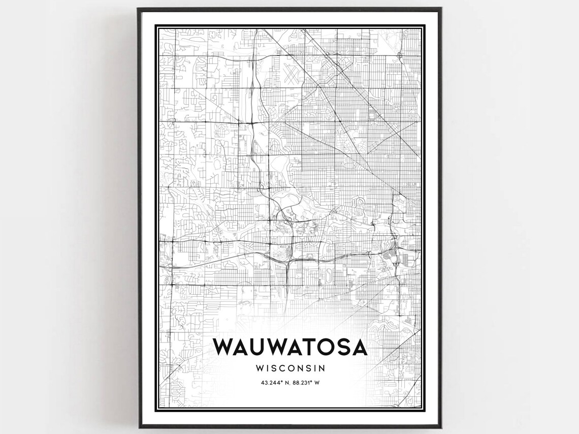 Wauwatosa Map Poster, Wisconsin Street Decor