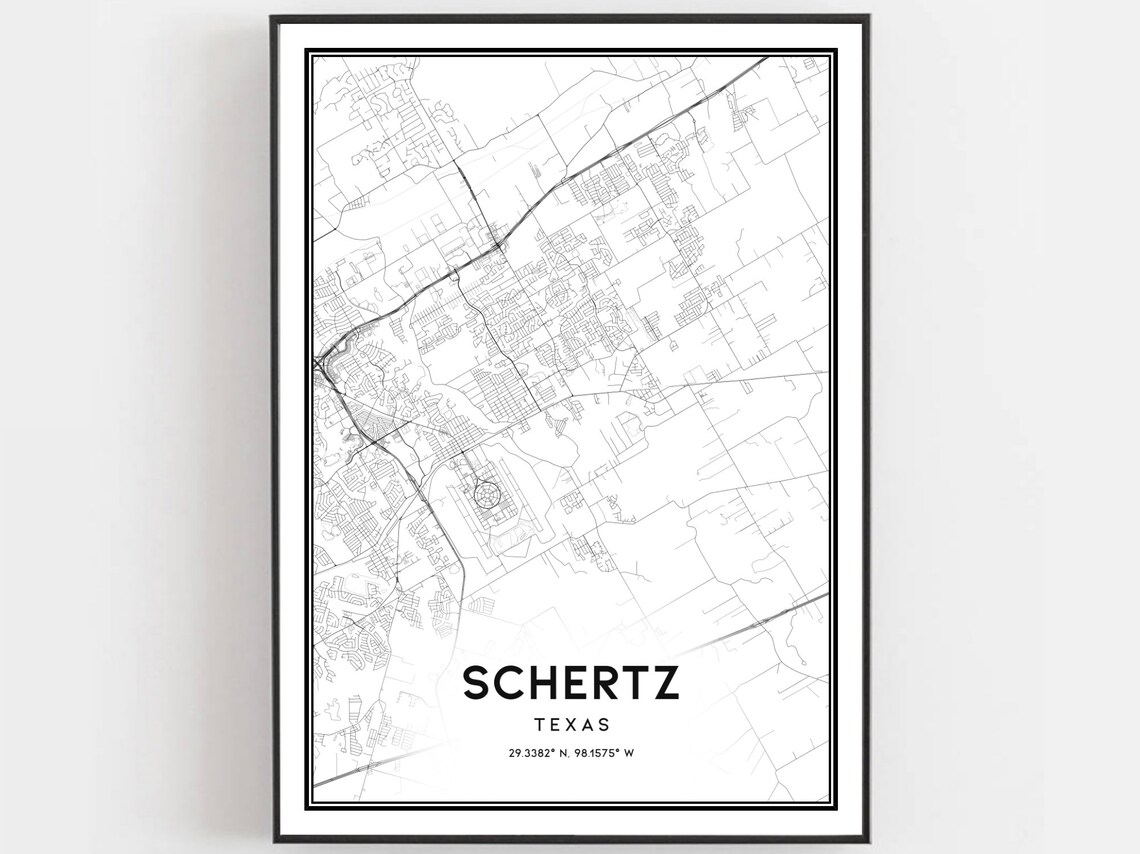 Schertz Texas Detailed Minimalist City Street Map Line Art Poster
