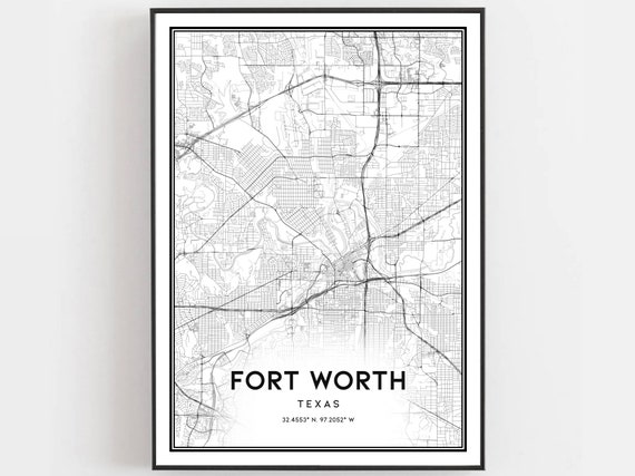 Fort Worth Map Print, Texas City Street Decor
