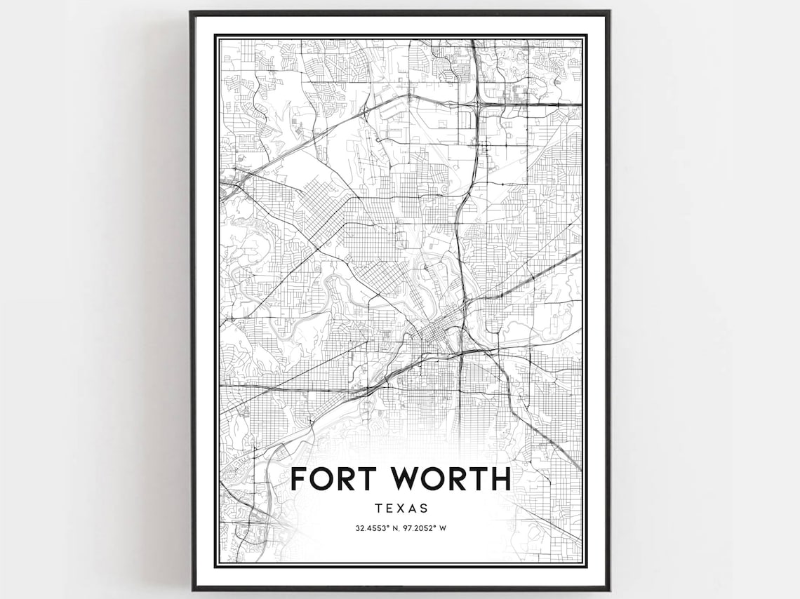 Fort Worth Map Print, Texas City Street Decor
