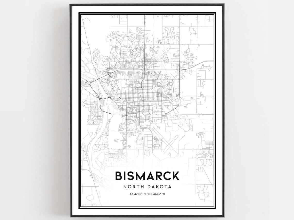 Bismarck North Dakota Street Map Minimalist Black and White City Poster