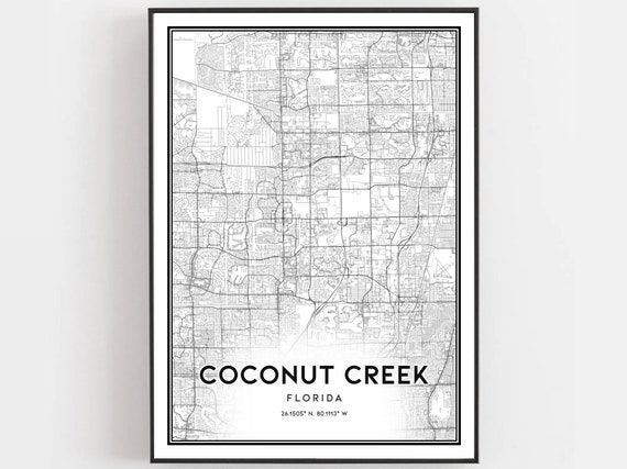 Coconut Creek Map Print Poster Wall Art Fl City Florida Street Decor Road Gift B1247