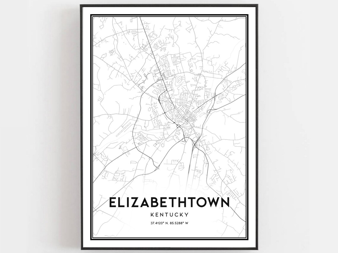 Elizabethtown Map Poster, Kentucky Street Decor
