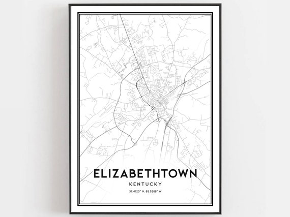 Elizabethtown Map Poster, Kentucky Street Decor