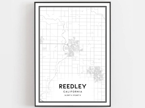 Reedley Map Print Poster Wall Art Ca City Street Decor Road Gift B1414