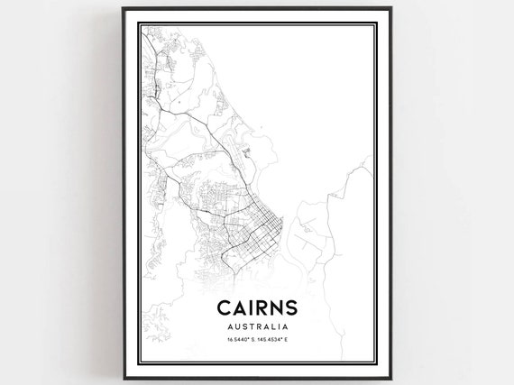 Cairns Map Print Poster Wall Art City Street Decor Road Gift B688