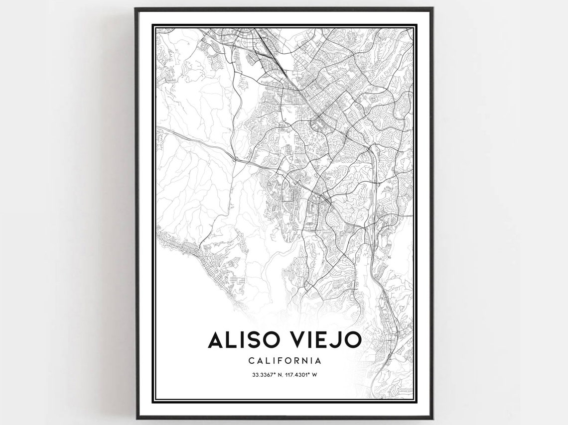Aliso Viejo California Minimalist Black And White City Map Poster