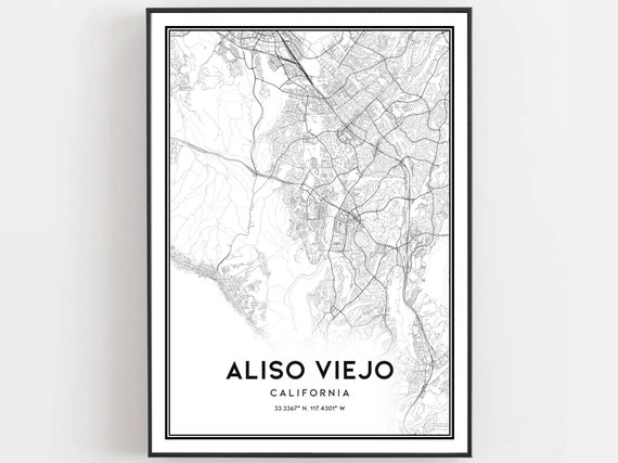 Aliso Viejo Map Print Poster Wall Art Ca City Street Decor Road Gift B1377